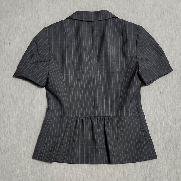 Y2K Banana Republic Petite Pinstriped Puff Sleeve Tailored Blazer Blouse - Picture 4 of 12